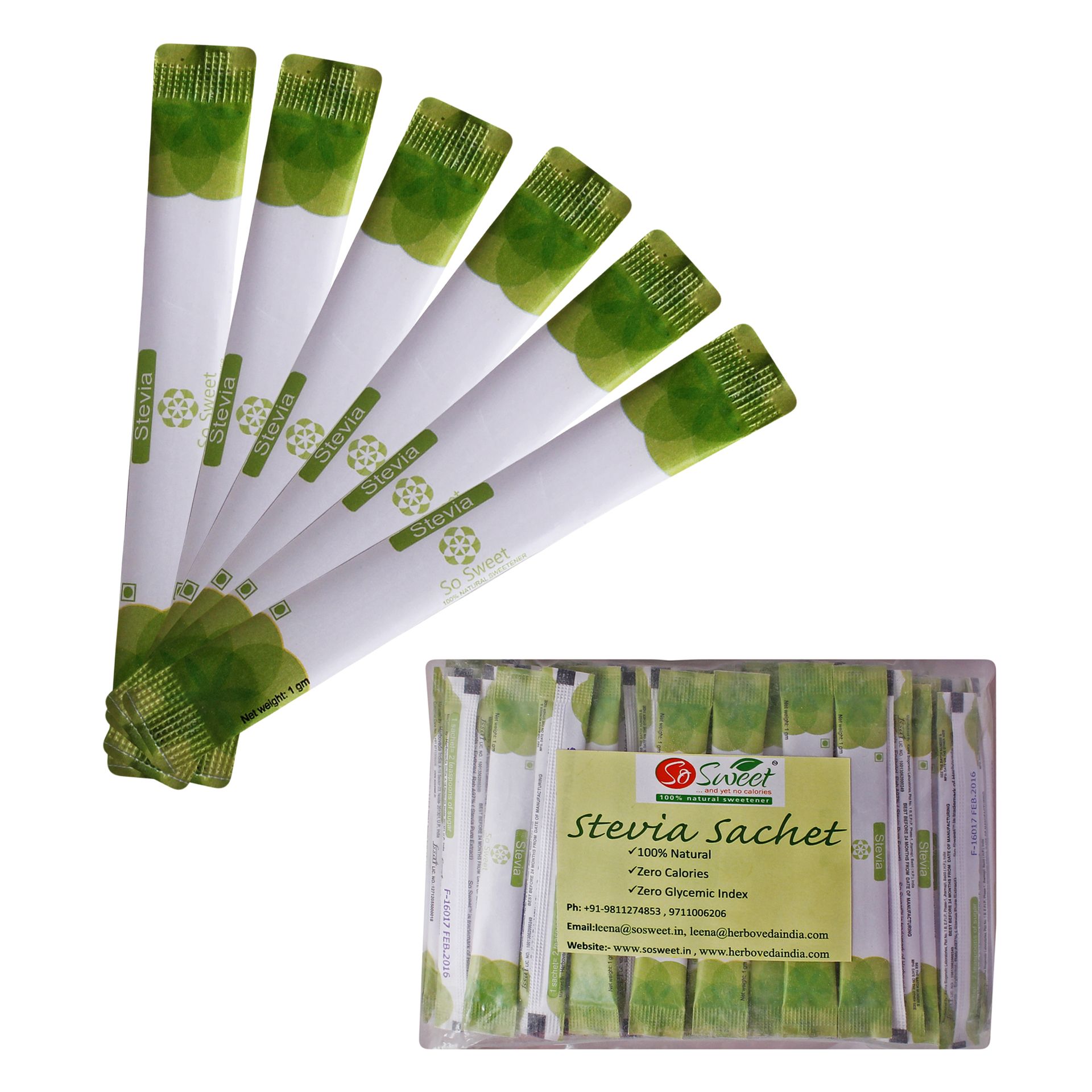 So Sweet Stevia 100% Natural Sweetener, Sugar-Free, 50 Sachets (Pack of 7), Zero-Calorie, Ideal for Coffee, Tea, Baking, and Cooking, Diabetic-Friendly, Perfect for Healthy Living and Low-Carb Diets