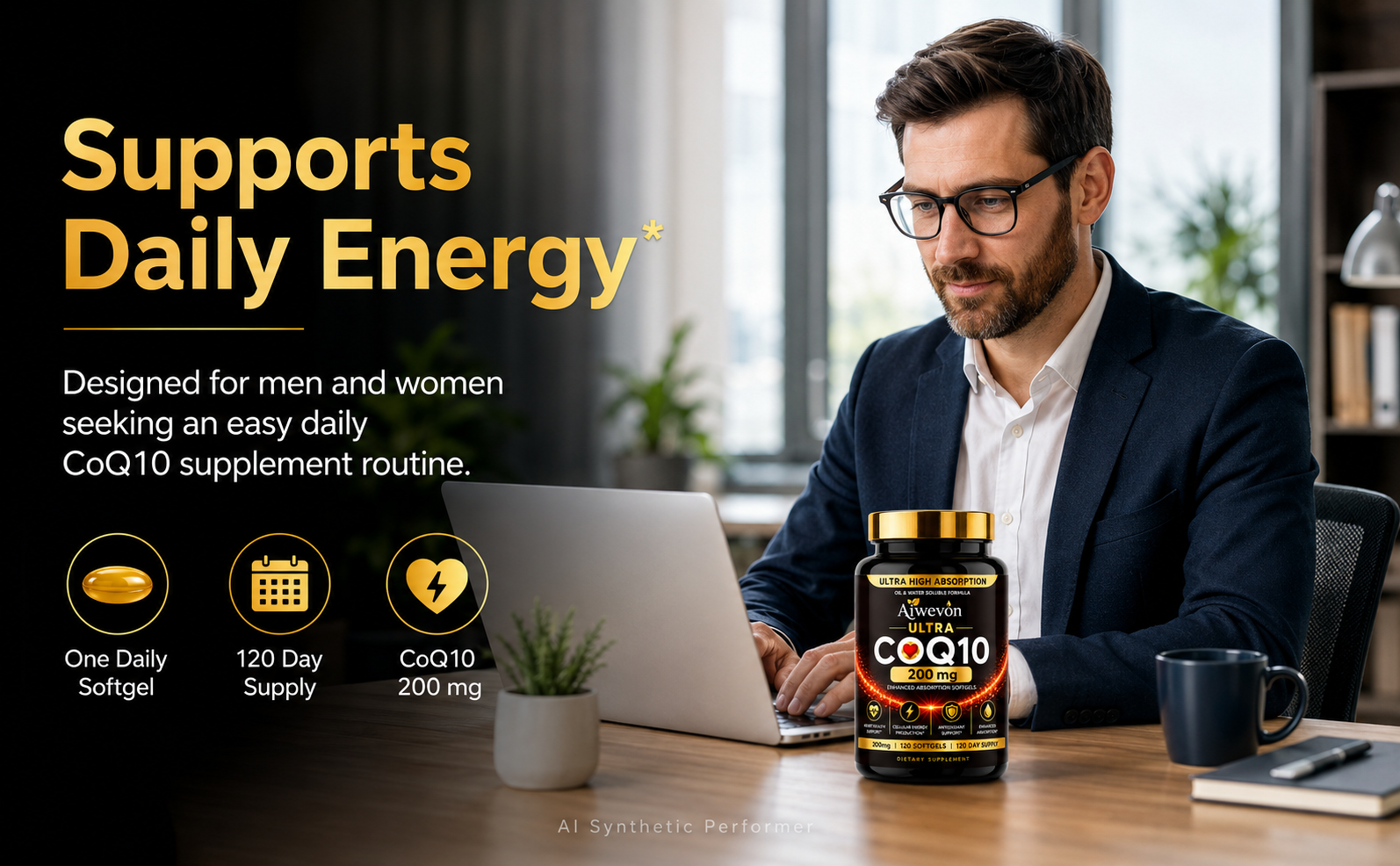 CoQ10 200mg Softgels, Coenzyme Q10 (Ubiquinone) Supplement, High Absorption Formula with Vitamin E, Antioxidant Support, Cellular Energy Support, Heart Wellness Supplement, 120 Softgels