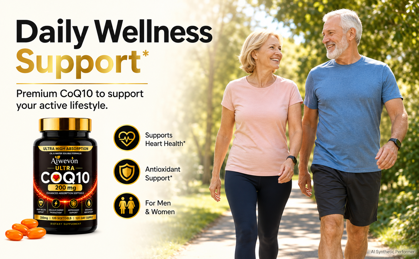 CoQ10 200mg Softgels, Coenzyme Q10 (Ubiquinone) Supplement, High Absorption Formula with Vitamin E, Antioxidant Support, Cellular Energy Support, Heart Wellness Supplement, 120 Softgels