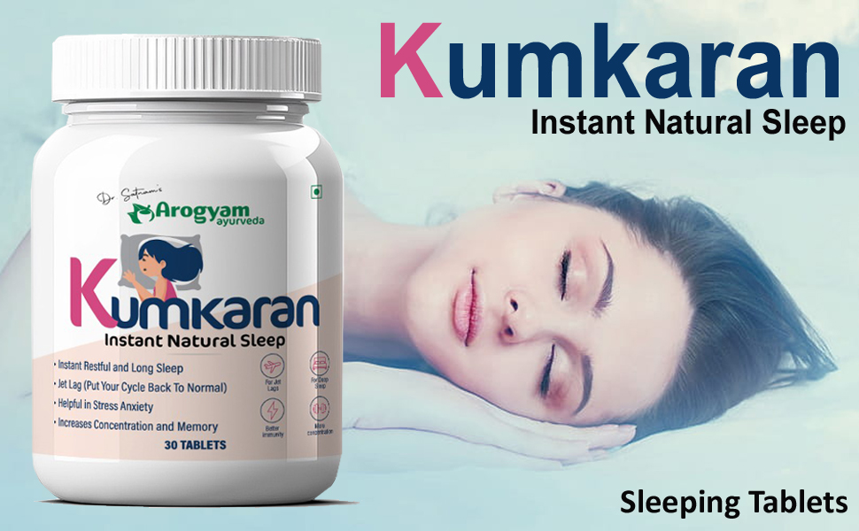 Dr. Satnam's Arogyam Ayurveda Kumkaran Natural Sleep Tablets I Melatonin 5 mg I Non-Habit-Forming Medicine with Medical Herbs Extract Sleeping Pills (60 Tablets) Pack of 2