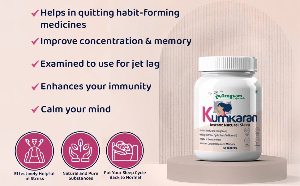 Dr. Satnam's Arogyam Ayurveda Kumkaran Natural Sleep Tablets I Melatonin 5 mg I Non-Habit-Forming Medicine with Medical Herbs Extract Sleeping Pills (60 Tablets) Pack of 2