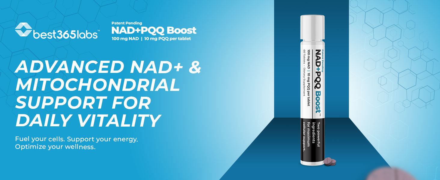 Best 365 Labs NADPQQ Boost | NAD+ & PQQ Supplement | Supports Mitochondrial Function & Cellular Energy | High Bioavailability | 30 Capsules