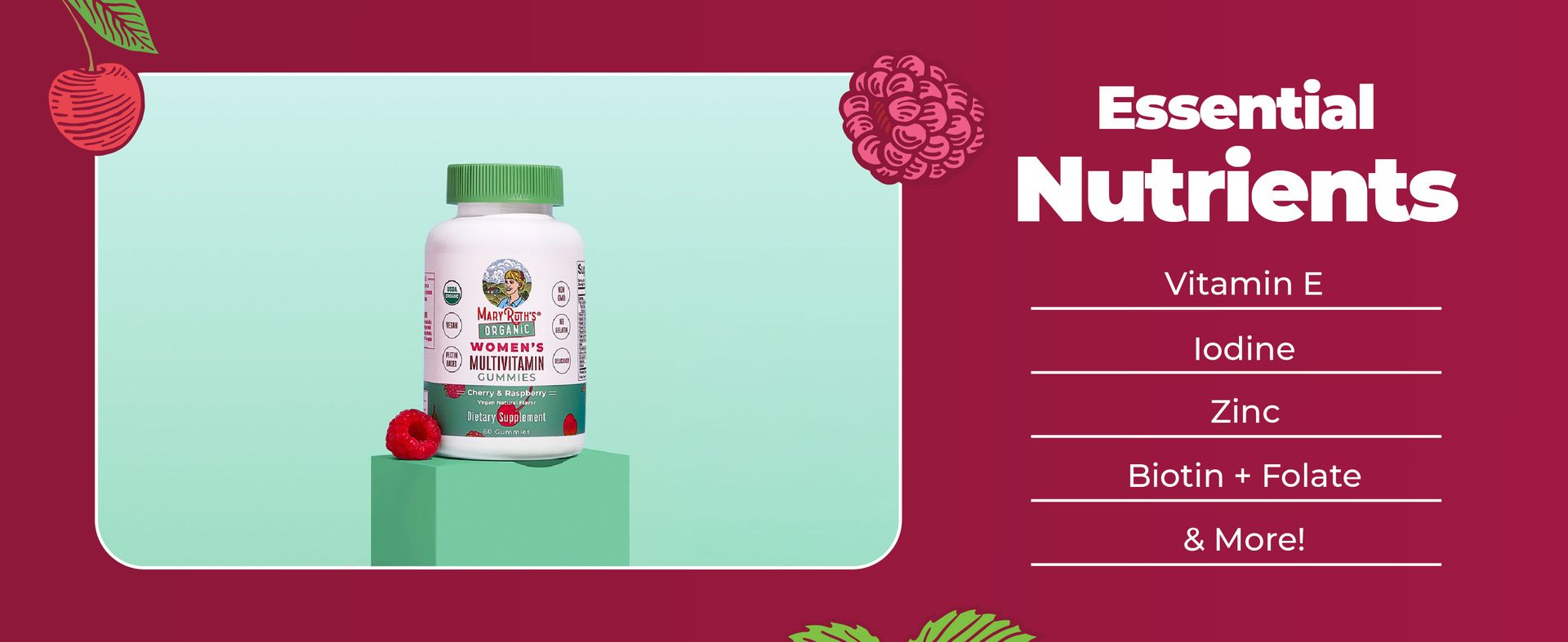 MARYRUTH'S Organic Multivitamin Gummies for Women, Hair & Skin Health, 60ct