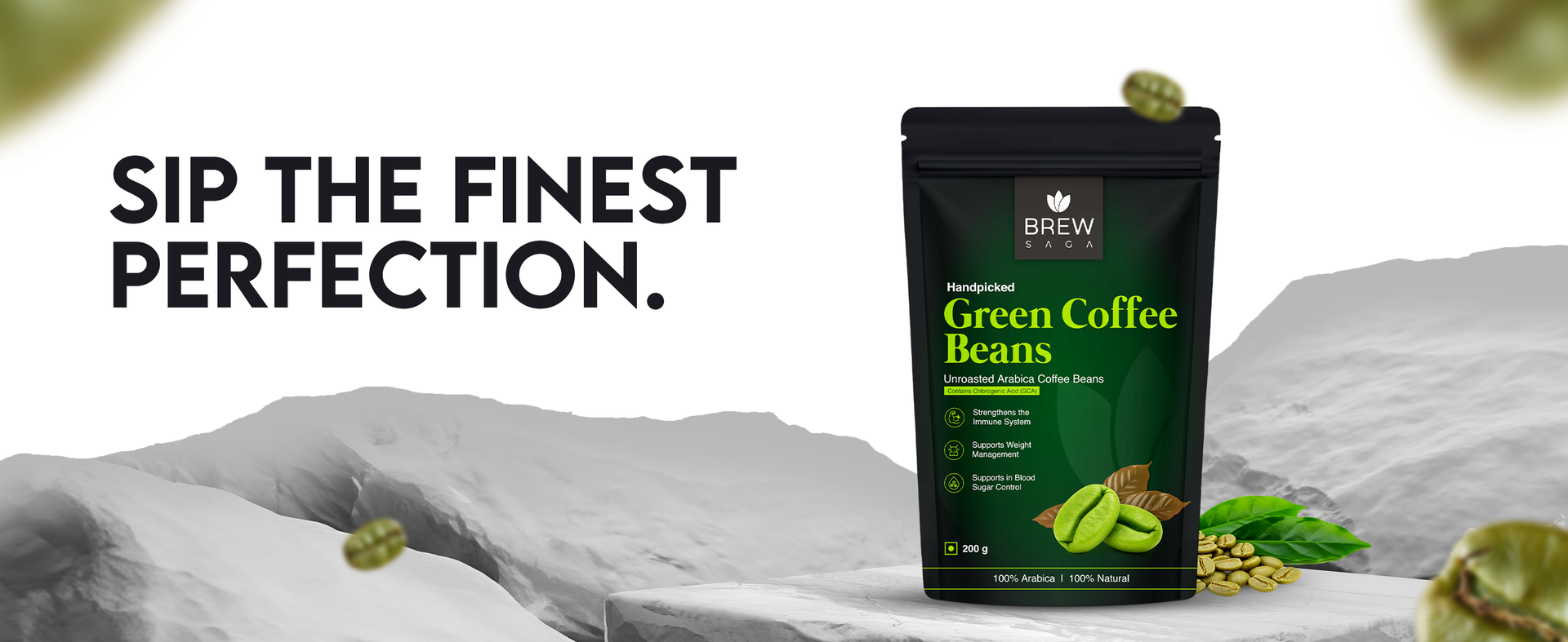 Brewsaga Unroasted Arabica Pure Green Coffee Beans Whole | Weight Management & Detox For Men & Women | Chlorogenic Acid for Natural Weight Loss | Body Detoxification Powder | 200g | Pack of 2 (2)