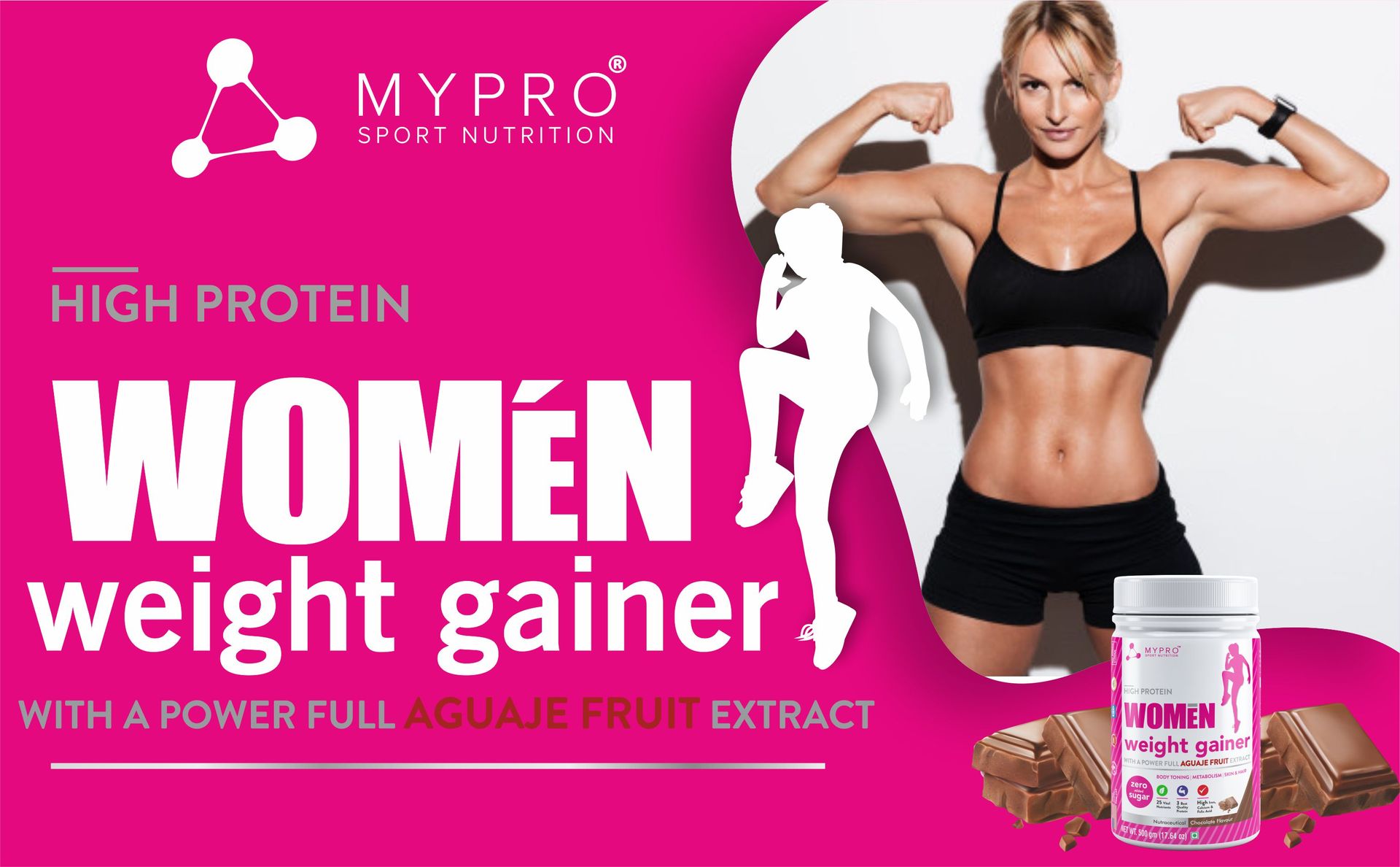 Mypro Sport Nutrition High Protein Women Weight Gainer For Increase Muscle With Full Power With (24 Vital Nutrients,3 Best Qaulity Protien) For Women (Chocolate - 1000 Gm)