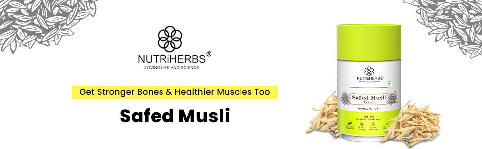 NUTRI HERBS Safed Musli Capsules 800mg – Supplement for Men's Muscle Strength, Stamina, Energy, and Immunity – Safed Musli Root (60 Capsules Pack of 1)