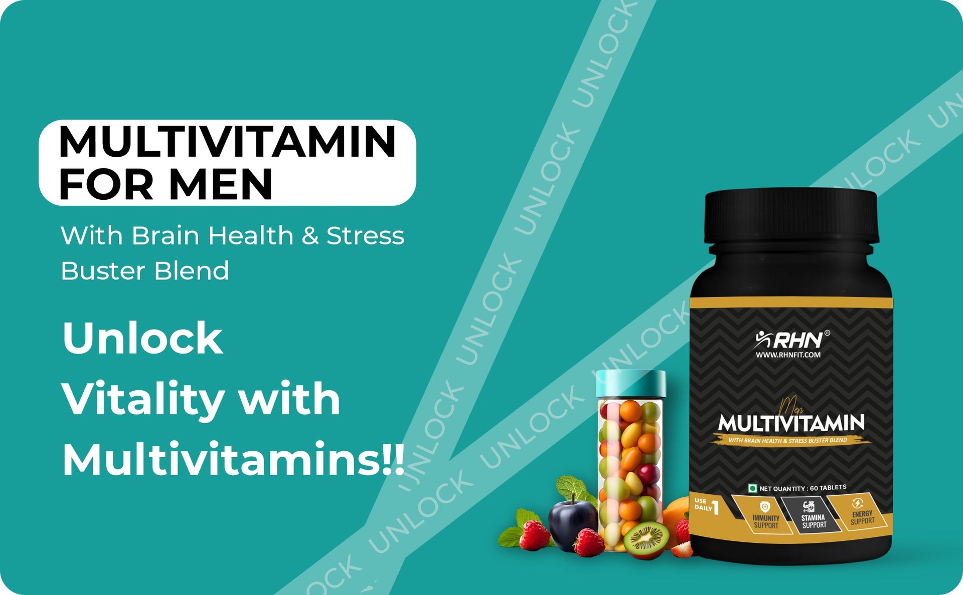 RHN Men’s Multivitamin | Daily Nutrient Support | Boosts Immunity, Energy & Recovery | Anti-Aging & Stress Management Supplement | 60 Tablets
