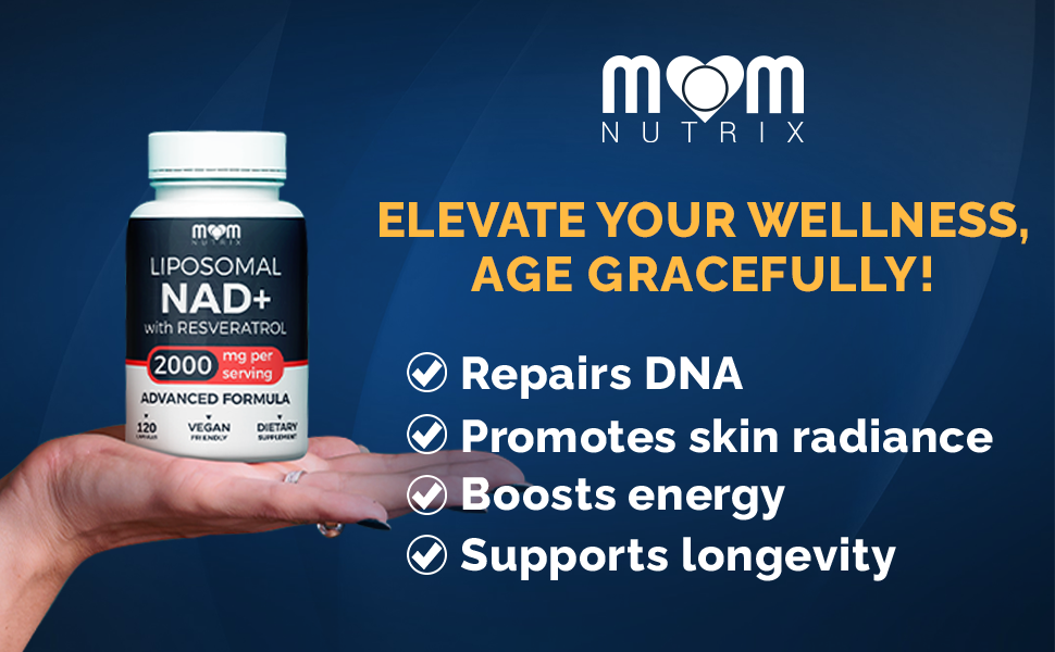 MOM NUTRIX Liposomal NAD Supplement with Resveratrol - High Purity NAD Plus 2000 mg, 120 Capsules, Made in the USA - NMN Alternative