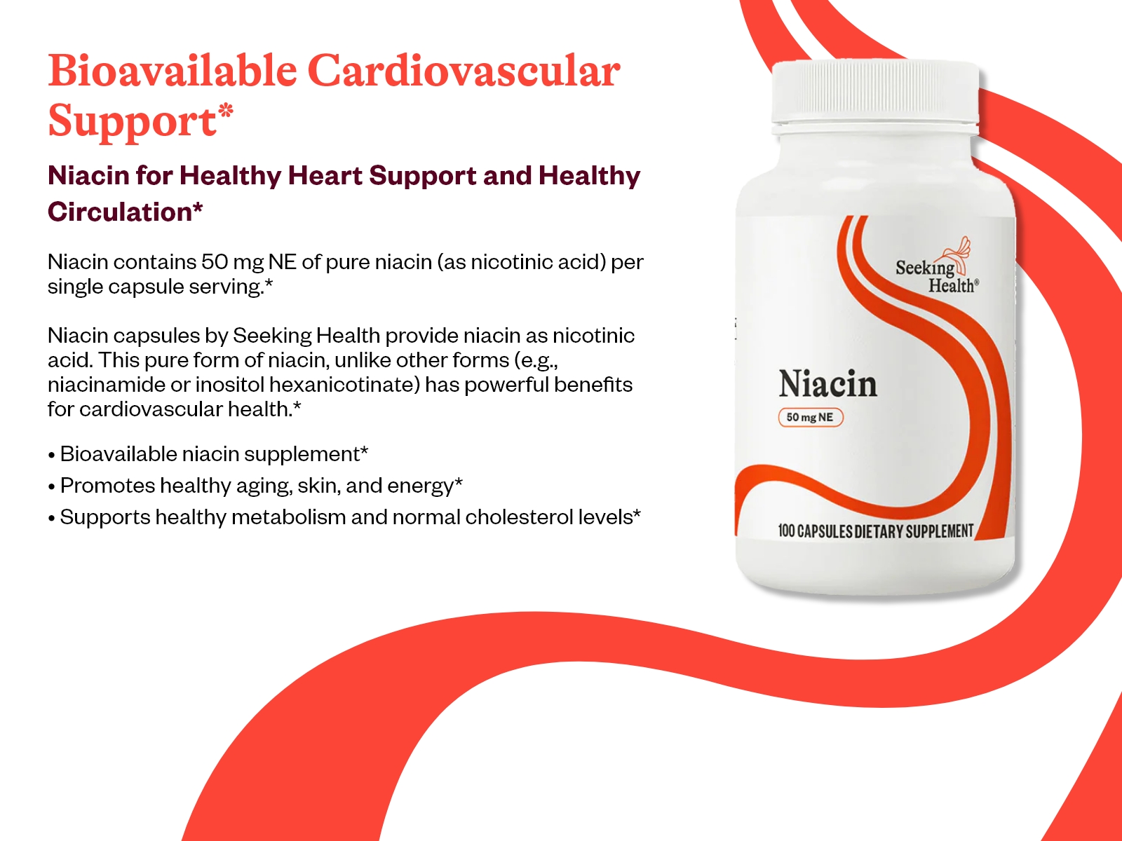 Seeking Health 50mg Niacin Supplement - 100 Vegetarian Capsules