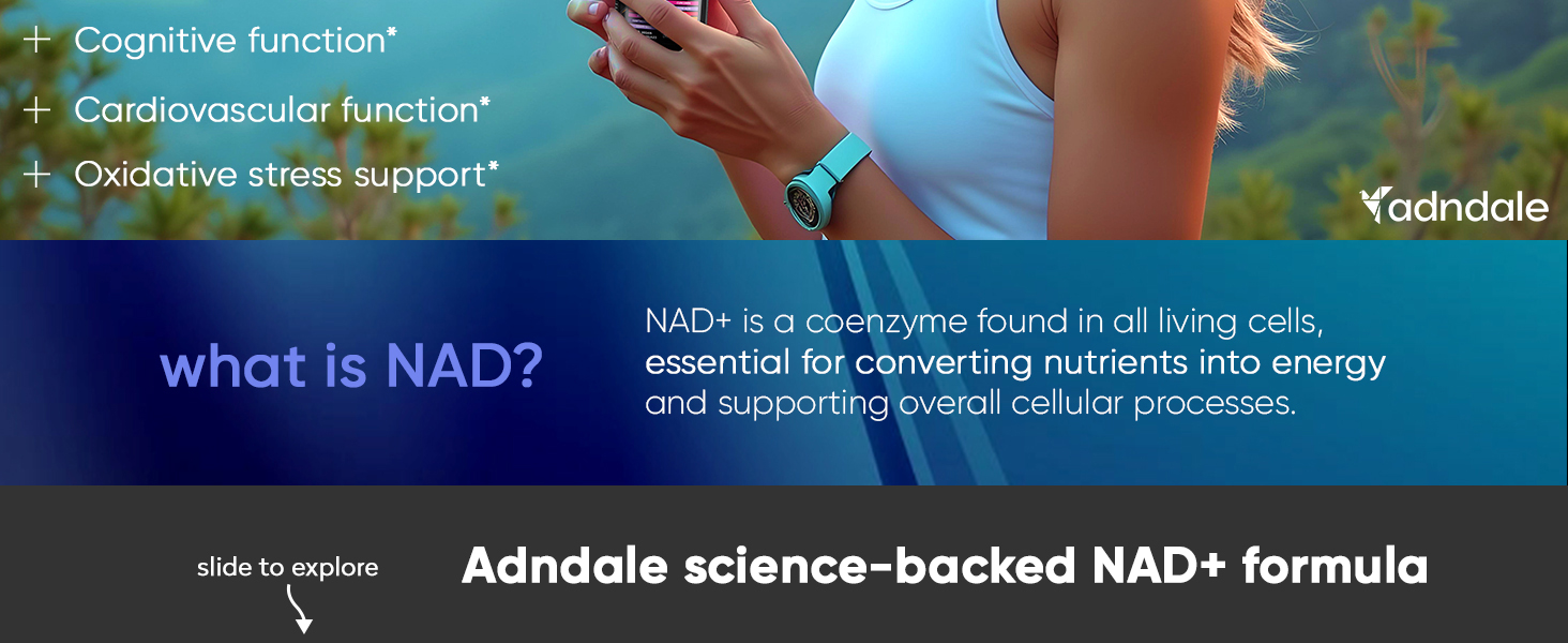 Adndale Liposomal NAD Supplement. Longevity Formula NMN Supplement Alternative. 90CT Advanced NAD+ Resveratrol