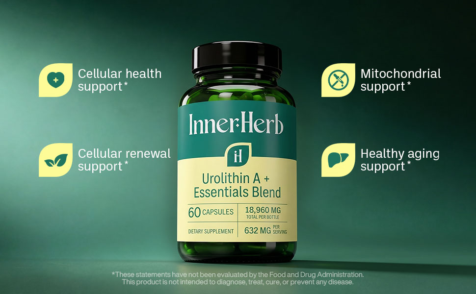 Urolithin A 632mg with NMN, NR, PQQ & Magnesium Bisglycinate, Mitochondrial & Cellular Energy Support, NAD+ Booster Supplement, 60 Vegan Capsules, Unflavored, 30-Day Supply