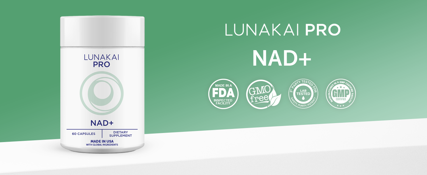Lunakai USA Made Dual-Pathway NAD+ Formula with NR & Resveratrol, 60ct