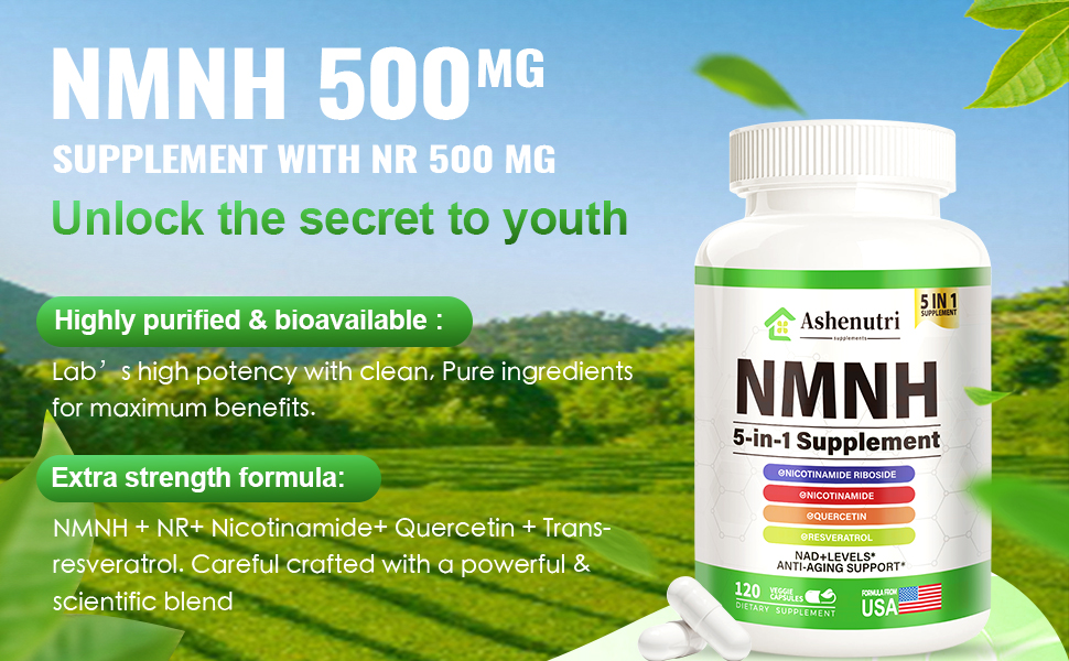 NMNH Supplement (Dihydronicotinamide Mononucleotide), NMN Alternative Supplement w/Niacinamide (Vitamin B3), Quercetin, Trans-Resveratrol, Support NAD+, Skin Cell Health*, Aging & Energy, 120 Capsules
