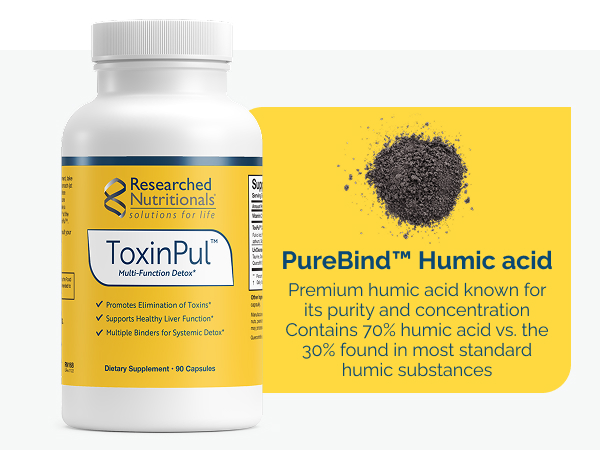 Researched Nutritionals ToxinPul - Kidney & Liver Cleanse Detox & Repair - Multi-Binder Formula with Humic Acid, Chlorella & Quercetin for Heavy Metals, Glyphosate & Toxin Removal (90 ct)