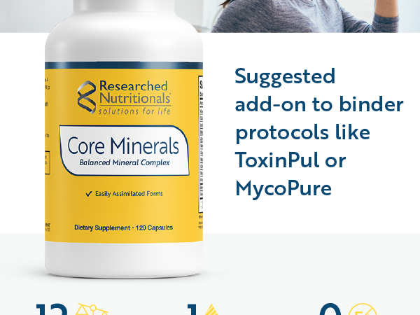 Researched Nutritionals Core Minerals - Daily Trace Minerals Supplement - Iron-Free Blend with Vitamin D3, Magnesium Glycinate & Iodine for Thyroid, Bone & Metabolic Support (120 ct)
