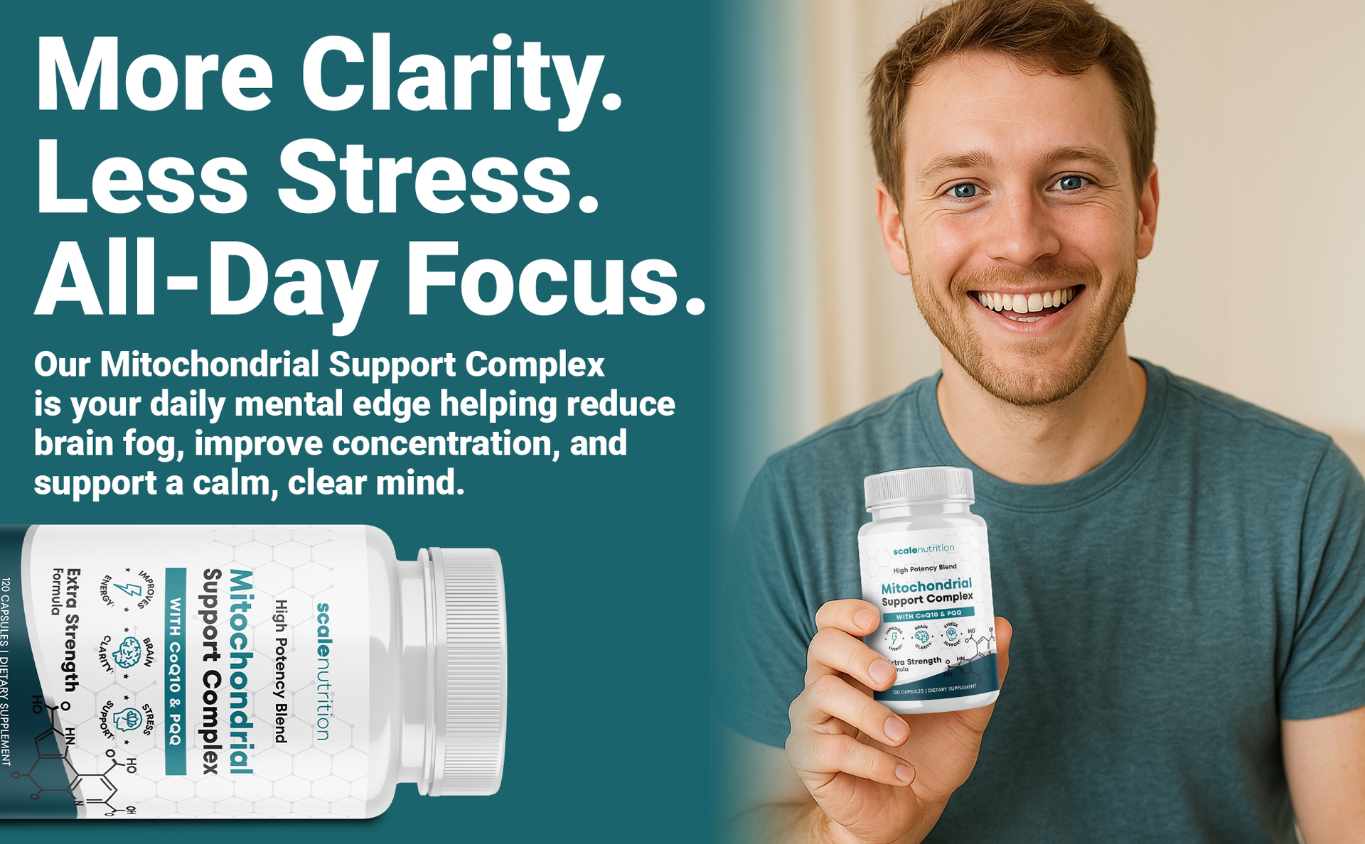 Mitochondrial Support Complex – Energy, Focus & Brain Clarity Support – CoQ10, PQQ, Acetyl-L-Carnitine – Cellular Energy & Stress Support Supplement - 120 Capsules