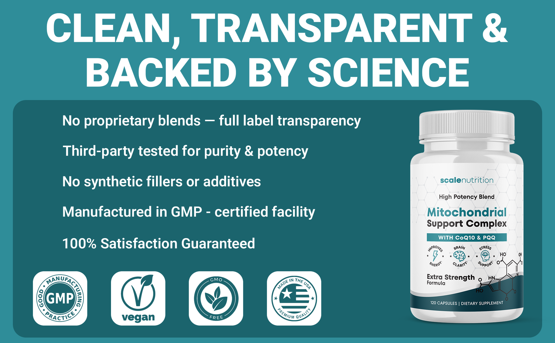 Mitochondrial Support Complex – Energy, Focus & Brain Clarity Support – CoQ10, PQQ, Acetyl-L-Carnitine – Cellular Energy & Stress Support Supplement - 120 Capsules