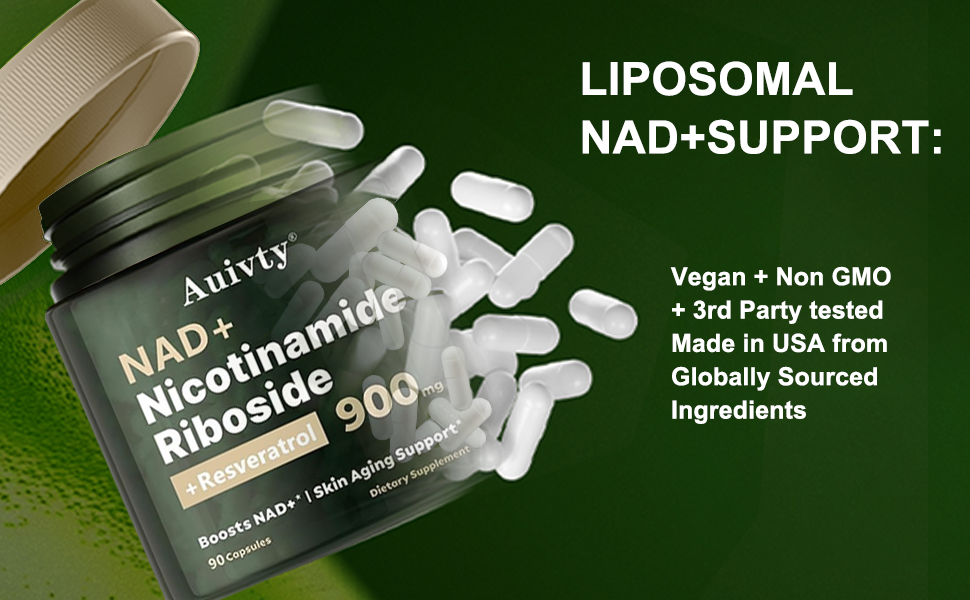 NAD+ Nicotinamide Riboside with Resveratrol 900 mg, Liposomal Dietary Supplement – Cellular Energy & Healthy Aging Support (1)