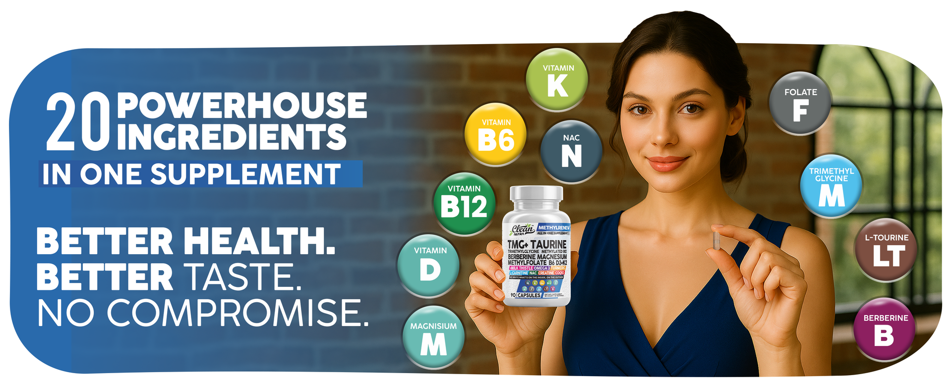 Clean Nutra TMG Supplements 1000mg | Methylated Multivitamin for Women Men | Taurine B6 Vitamins B12 D3 K2 Trimethylglycine Magnesium Methylfolate Milk Thistle NAC COQ10 B Supplement Complex Capsules