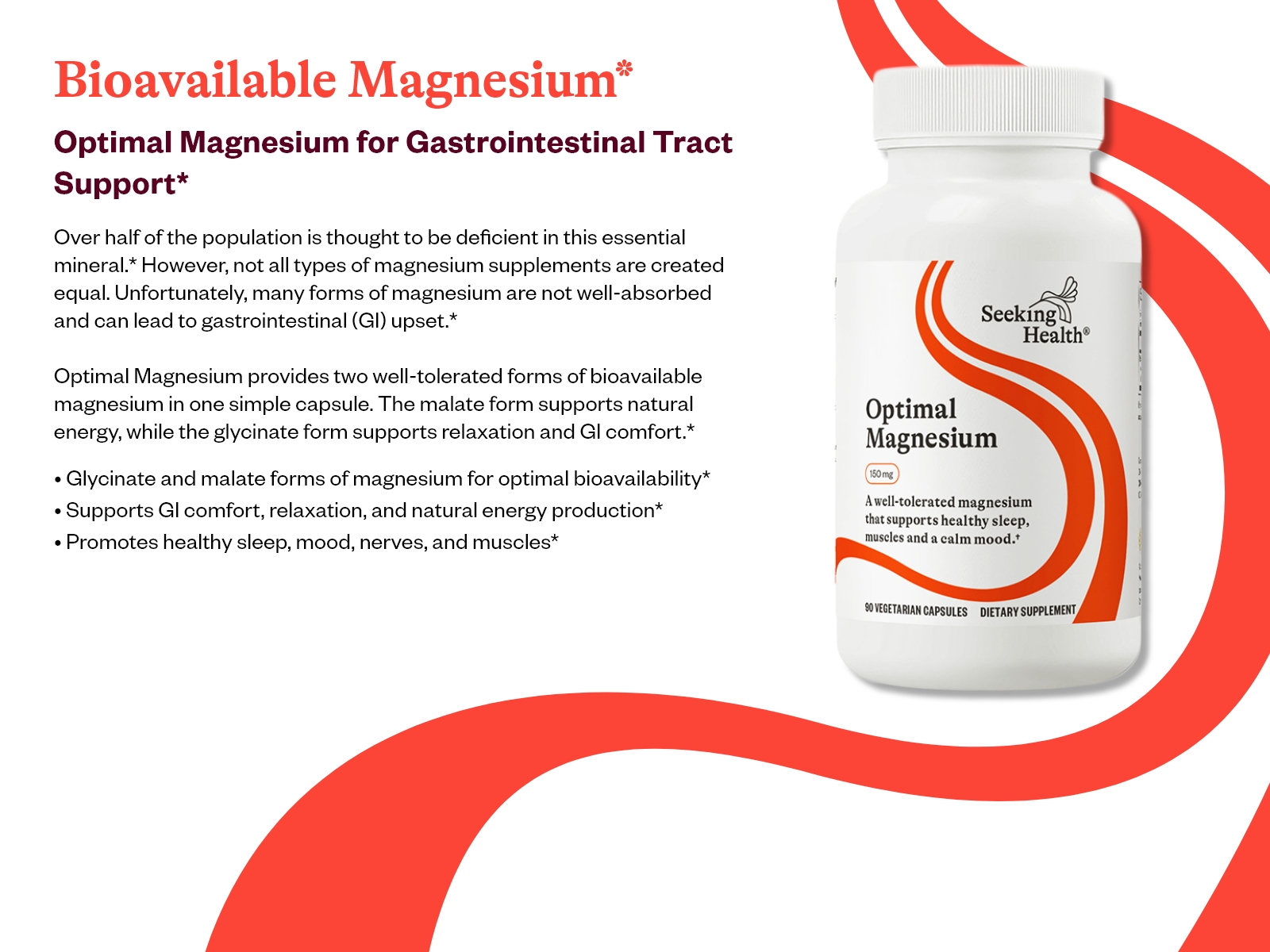 Seeking Health Optimal Magnesium - Mineral Supplement Aids Optimal Magnesium Absorption - Bioavailable Forms of Magnesium for Energy, Sleep & Bone Health Support - 150 mg, 90 Capsules