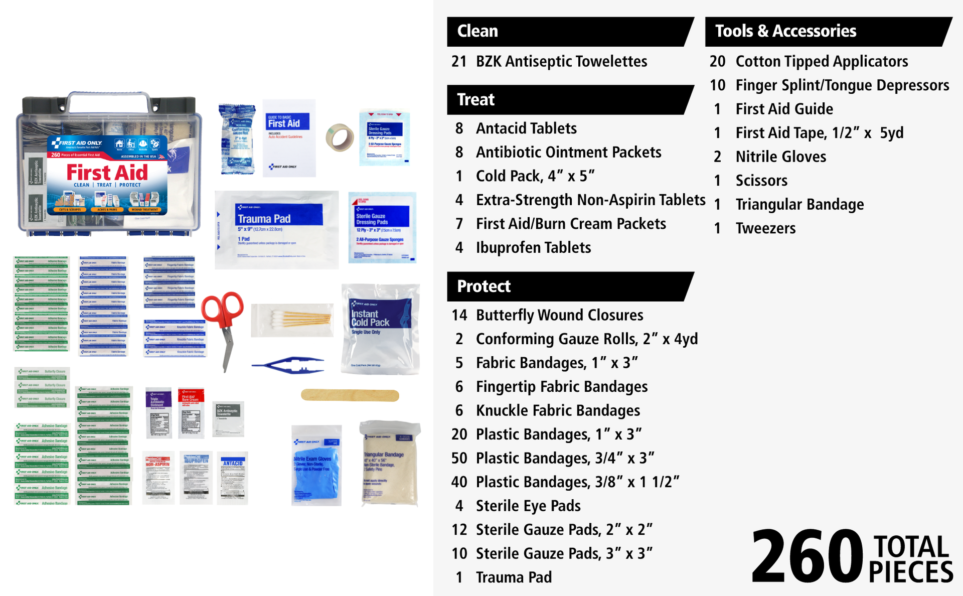 First Aid Only 91248 OSHA-Compliant First Aid Kit, All-Purpose 50-Person Emergency First Aid Kit for Business, Worksite, Home, and Car, 260 Pieces