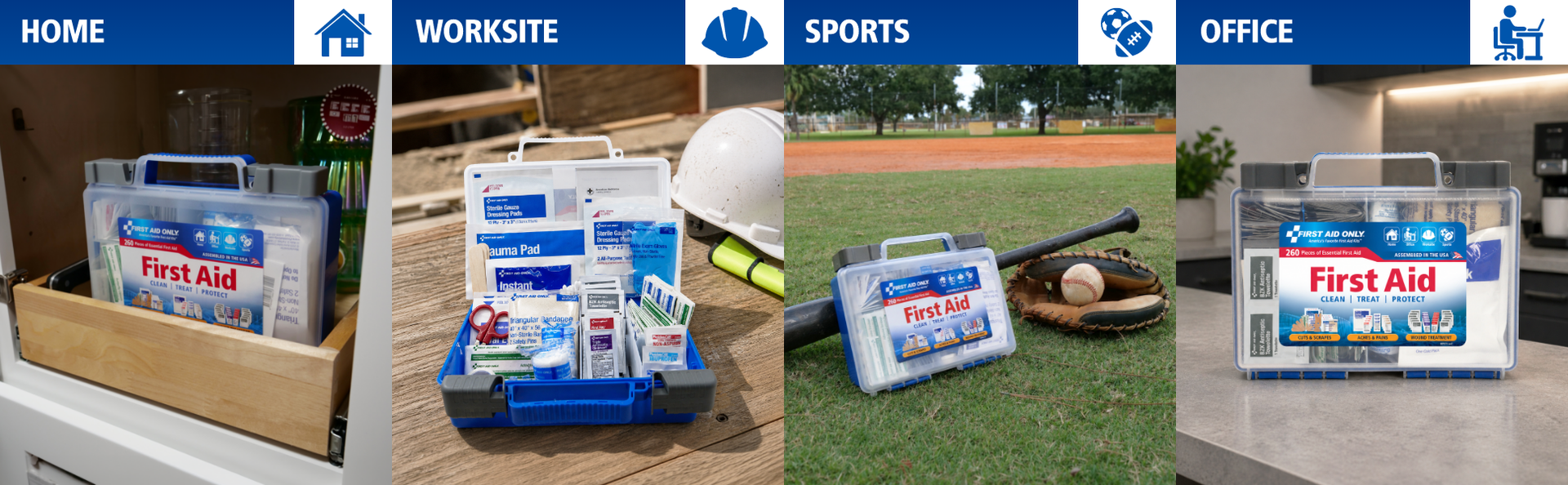 First Aid Only 91248 OSHA-Compliant First Aid Kit, All-Purpose 50-Person Emergency First Aid Kit for Business, Worksite, Home, and Car, 260 Pieces