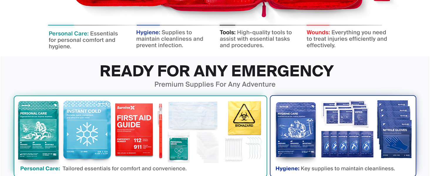 SurviveX Large First Aid Kit, Emergency Kit for 3-4 People