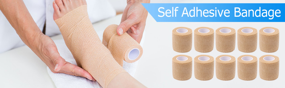 Self Adherent Bandage Wrap 12 Pack, 2” x 5 Yards, Medical Tape, Self-Adherent Wrap, Athletic Elastic Cohesive Bandage, First Aid Tapes, Sports Tape for Stretch Athletic, Ankle Sprains & Swelling