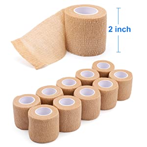 Self Adherent Bandage Wrap 12 Pack, 2” x 5 Yards, Medical Tape, Self-Adherent Wrap, Athletic Elastic Cohesive Bandage, First Aid Tapes, Sports Tape for Stretch Athletic, Ankle Sprains & Swelling