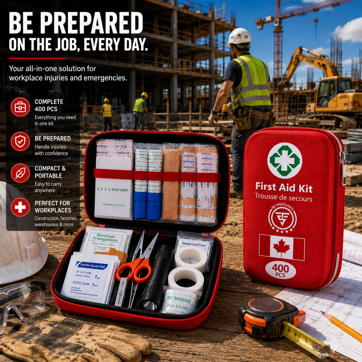 400-Piece First Aid & Survival Kit, Waterproof Case