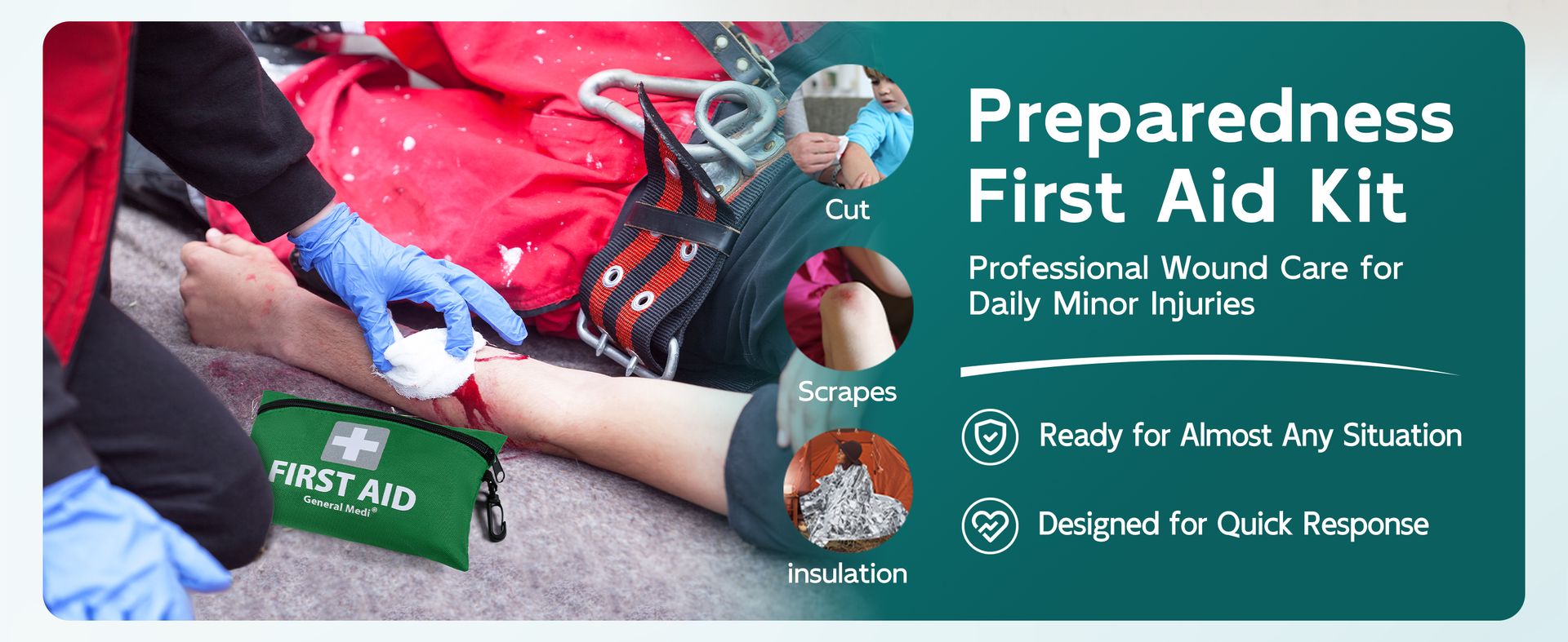 General Medi Mini First Aid Kit, 92 Pieces Small First Aid Kit - Includes Emergency Foil Blanket, Scissors for Travel, Home, Office, Vehicle, Camping, Workplace & Outdoor (Green)