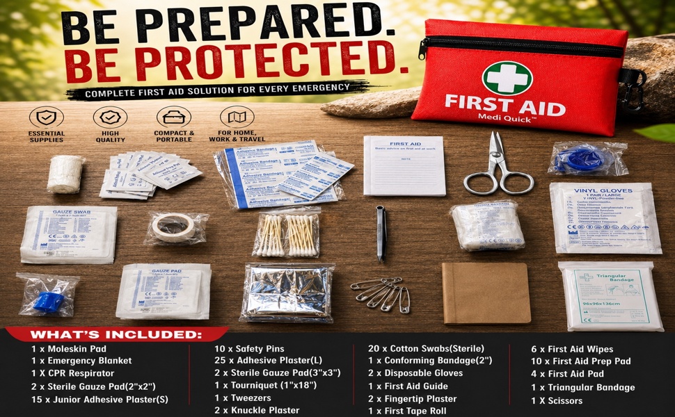 Medi Quick 110-Piece: Premium First aid kit, for Work, Travel, Backpacking, Medi kit, A Must-Have for Anyone Seeking a First aid for Home or a Travel, Car, Holiday.Office, Site.