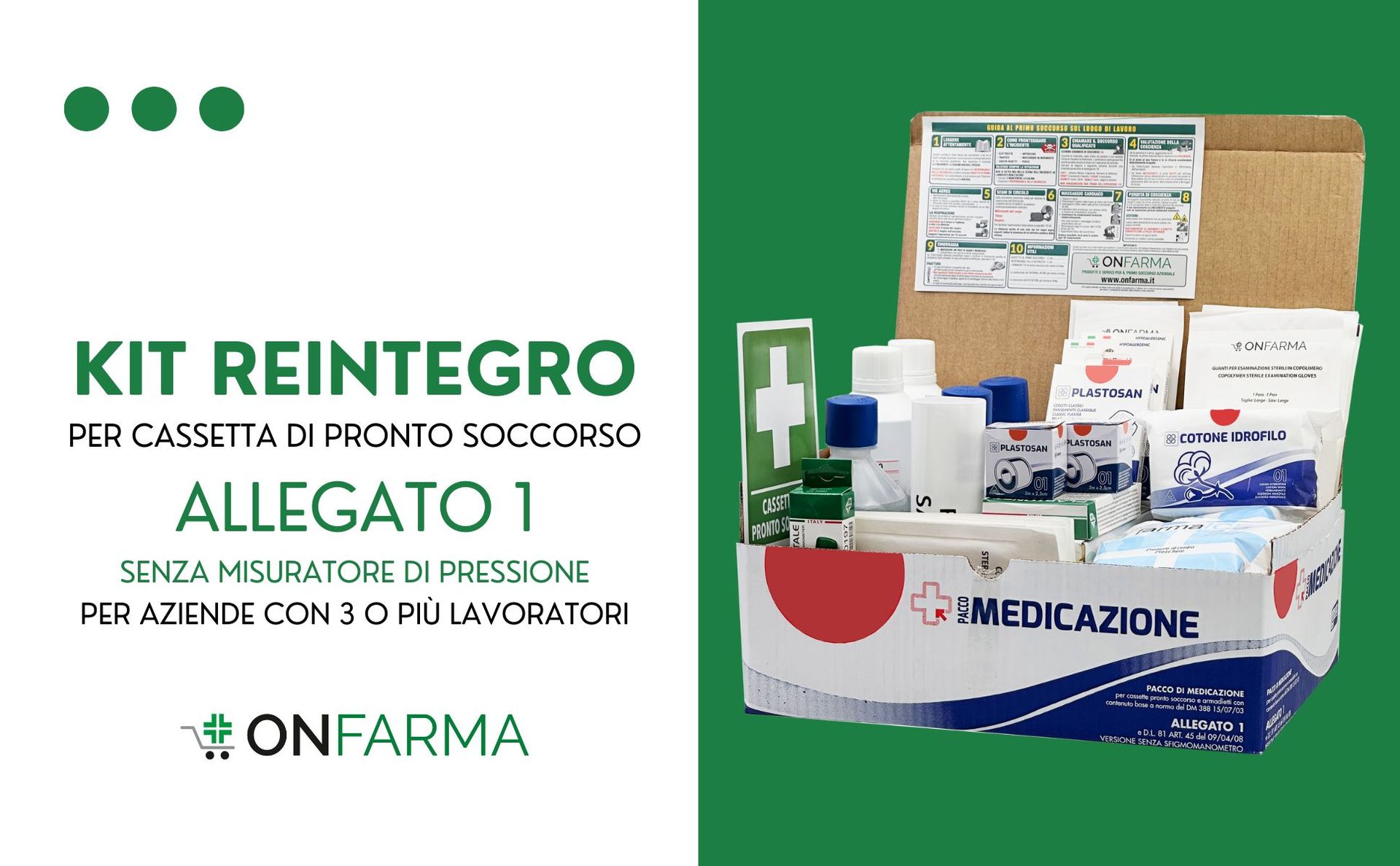 ONFARMA Replenishment Kit Complete with First Aid Sign Replacement for Medical Cassette Dressing Pack Without Pressure Gauge for Companies with 3 or More Workers D.M. 388 all.1