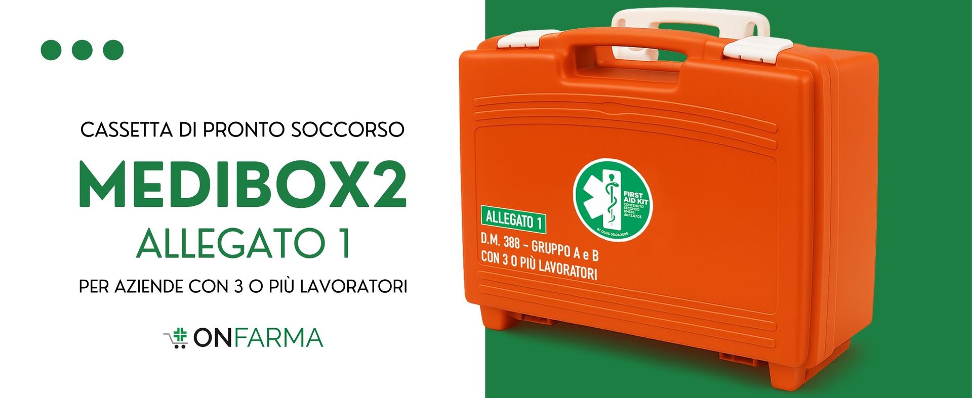 ONFARMA MEDIBOX2 First Aid Medical Cassette Complete with Wall Support Pressure Meter and First Aid Sign – Compliant with DM 388 Attachment 1 for Companies with 3 or More Workers