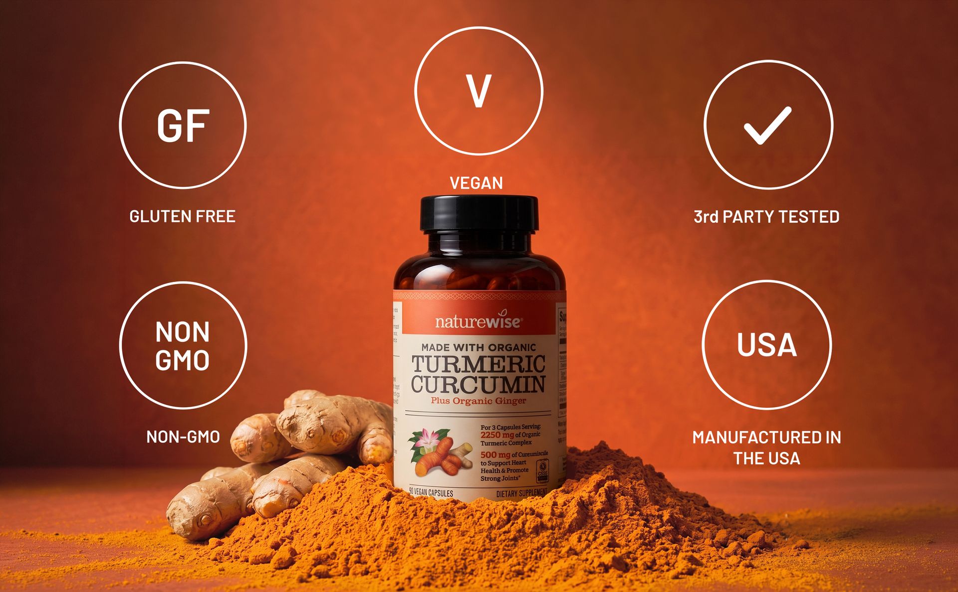 NatureWise Turmeric Curcumin 2250mg Supplement with BioPerine, 90 Capsules