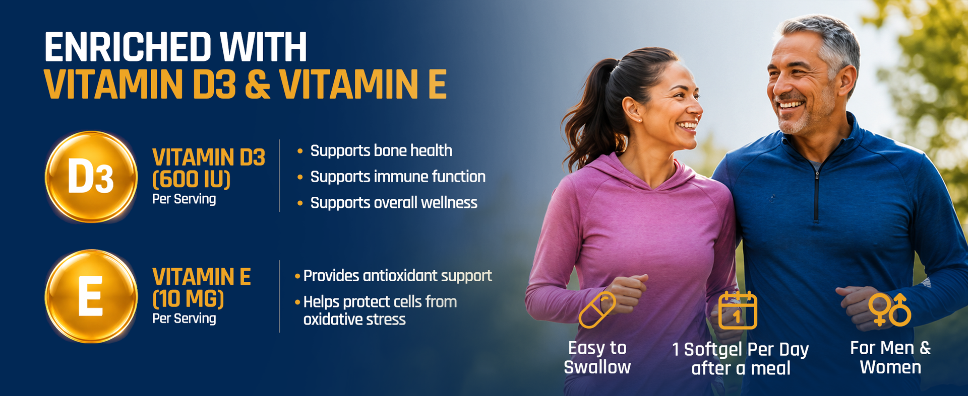 NATURALTEIN Ultimate Omega-3 plus Fish Oil 1250mg Triple Strength Softgel Capsules with vitamin D3 and E | 450mg EPA & 300mg DHA in Triglyceride Form for Better Absorption | Heart, Brain, Eye & Joint Support | Glyphosate-Free | 60 Softgel Capsules | 60-Day Supply