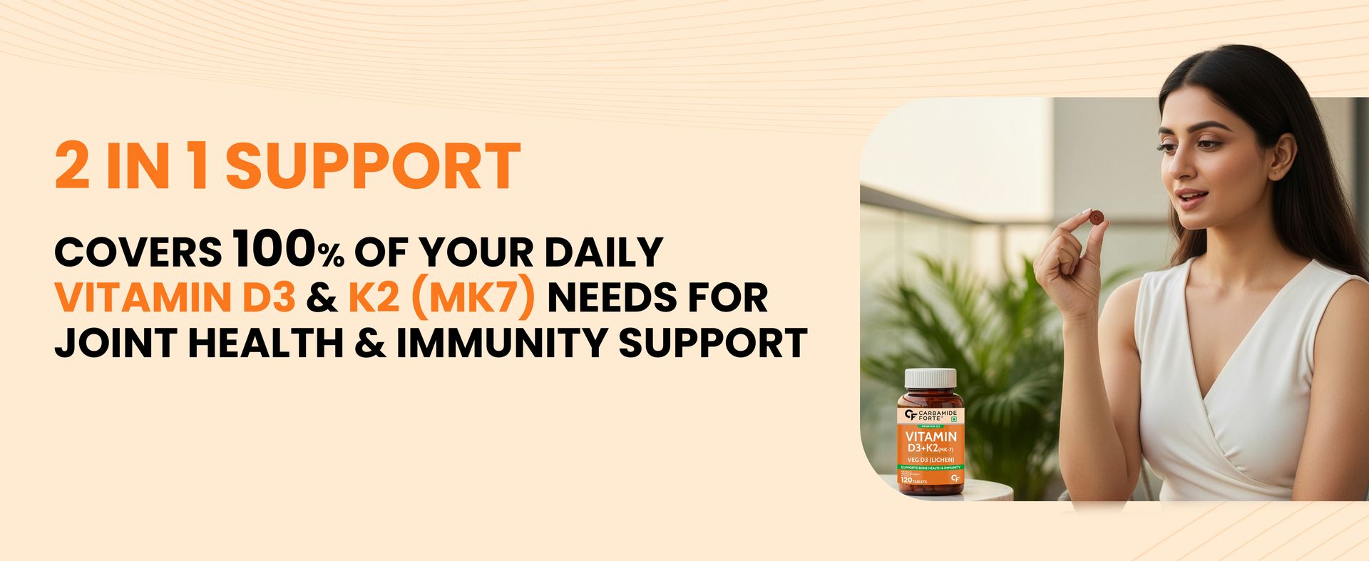 Carbamide Forte Vitamin D Tablets | Vitamin D3 K2 Supplement to support Bone & Heart Health | Veg D3 Lichen -120 Tablets