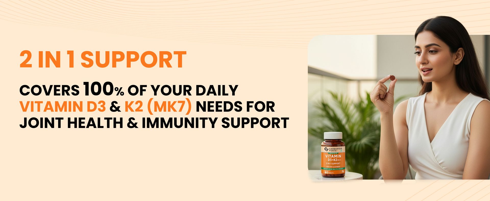 Carbamide Forte Vitamin D Tablets | Vitamin D3 K2 Supplement to support Bone & Heart Health | Veg D3 Lichen - 60 Tablets