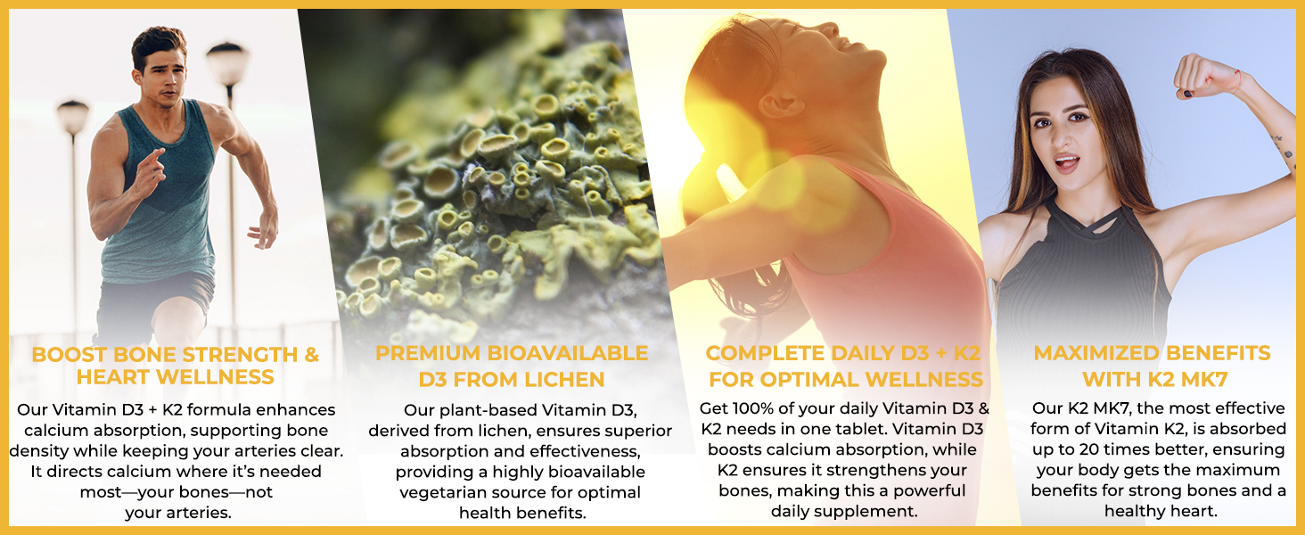 The Body Reserve Vitamin D3 K2 MK7-120 Veg Tablets, 100% RDA Plant-Based Vitamin D3 Supplement from Lichen Source with Vitamin K2 as MK7 Menaquinone