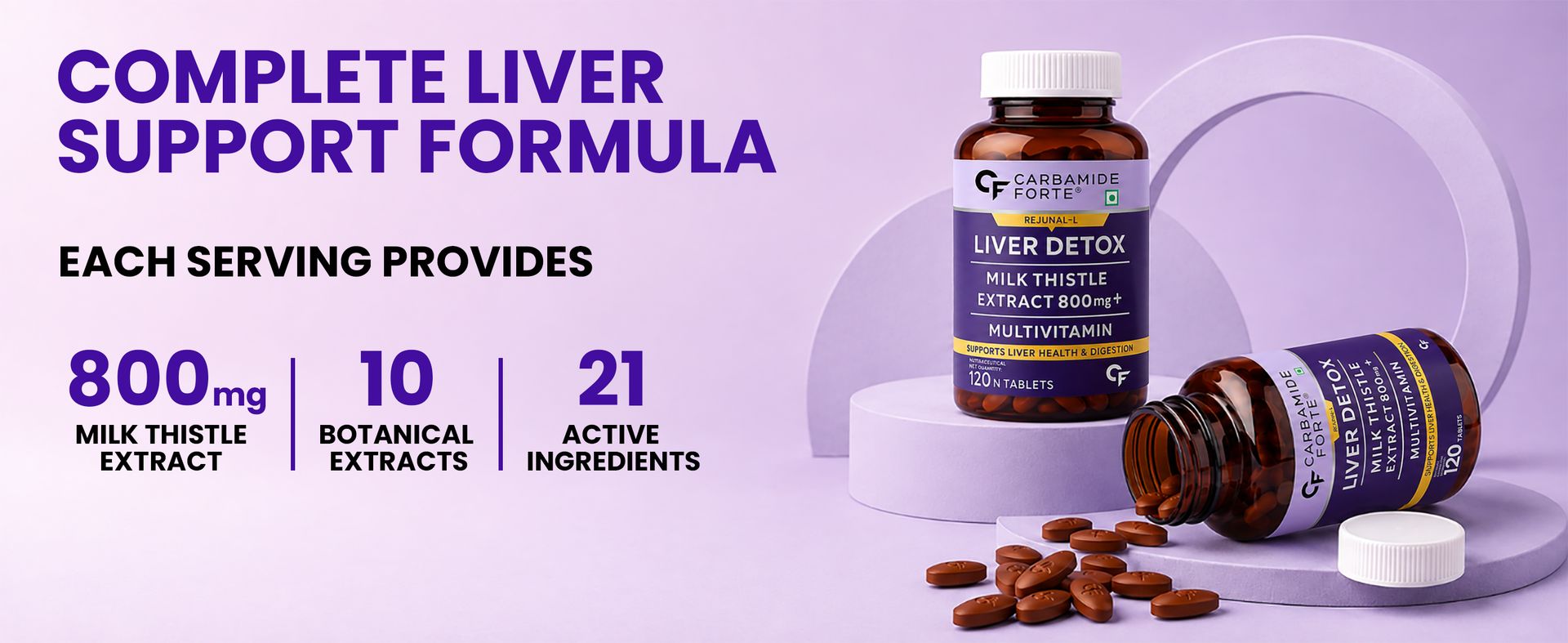 Carbamide Forte Liver Detox Supplement with Milk Thistle | 800mg Milk Thistle Extract (30:1) | Liver Detox Tablets with Added Multivitamins & Amino Acids – 120 Veg Tablets