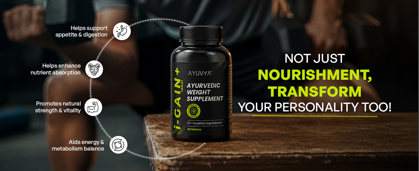 Ayuvya i-GAIN+ | Clinically Proven Ayurvedic Weight Gainer | Helps in Improving Appetite & Weight | Pack Of 3 | With Free T-shirt | As Seen on Shark Tank