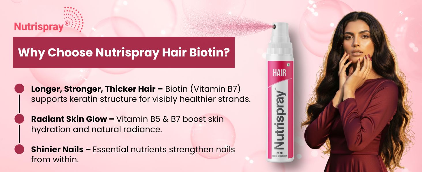 Hair Biotin Mouth Spray for Hair Growth- 25 ml (Pack of 3) | Biotin (Vitamin B7) + Vitamin B5 | Stronger Hair, Skin & Nails | Fast-Absorbing Sublingual Oral Supplement | Pineapple Flavour