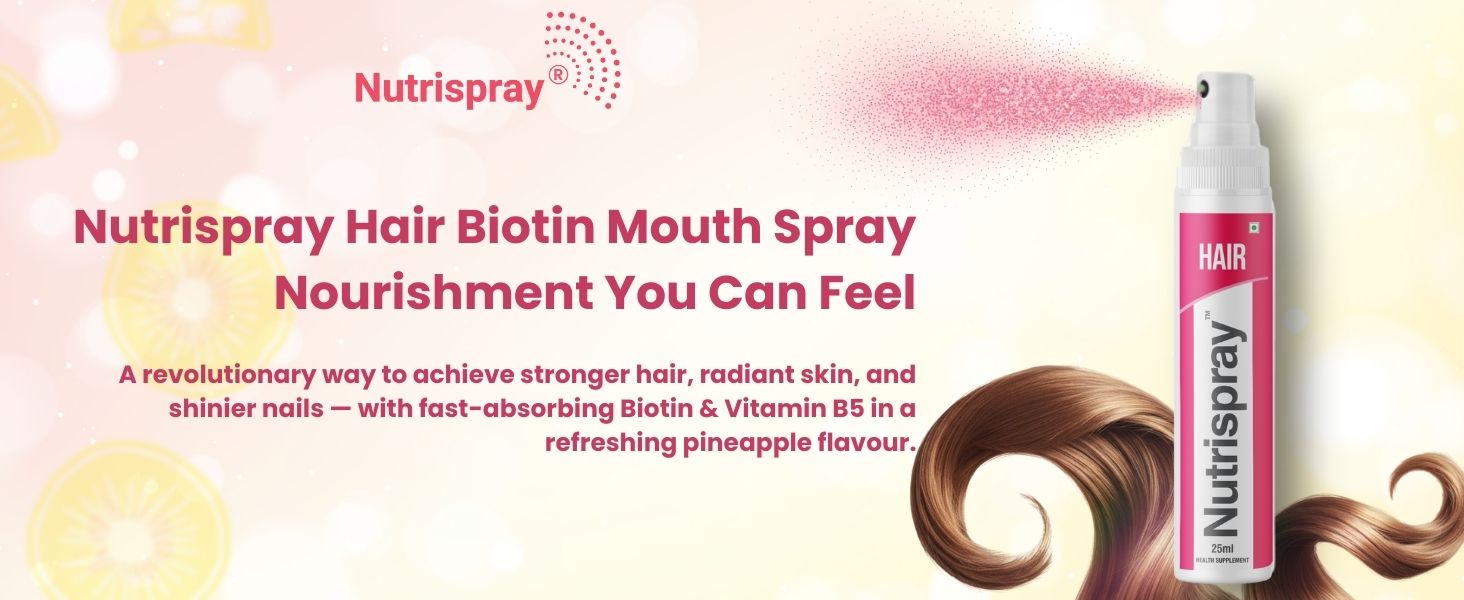 Hair Biotin Mouth Spray for Hair Growth- 25 ml (Pack of 3) | Biotin (Vitamin B7) + Vitamin B5 | Stronger Hair, Skin & Nails | Fast-Absorbing Sublingual Oral Supplement | Pineapple Flavour
