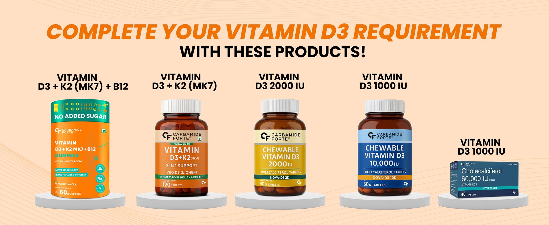 Carbamide Forte Vitamin D3 K2 B12 Gummies | Vitamin B12 Supplements & Vitamin D Supplement | Plant Based Veg Lichen Source D3 Supplement For Bone Health | Mango Flavor - 60 Gummies
