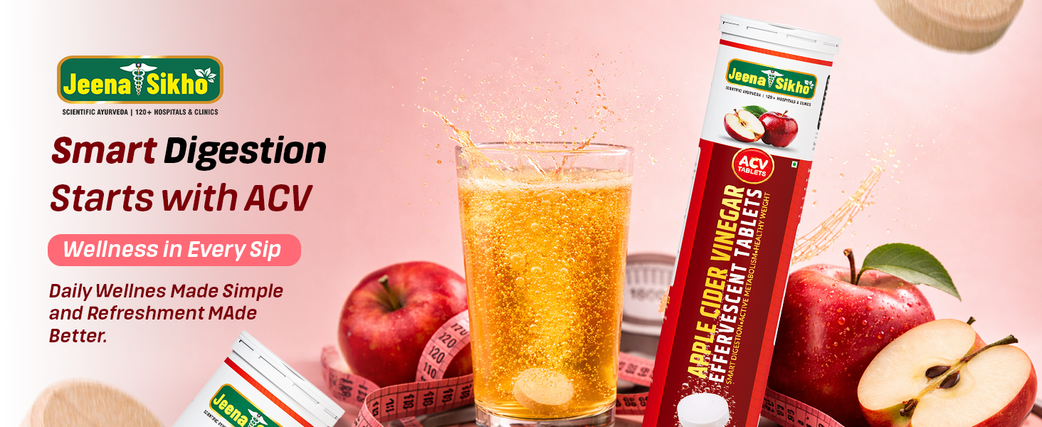 Jeena Sikho Apple Cider Vinegar Effervescent Tablets | ACV 500 mg | Effervescent Fizzy Drink Form | Refreshing Taste | 20 Tablets