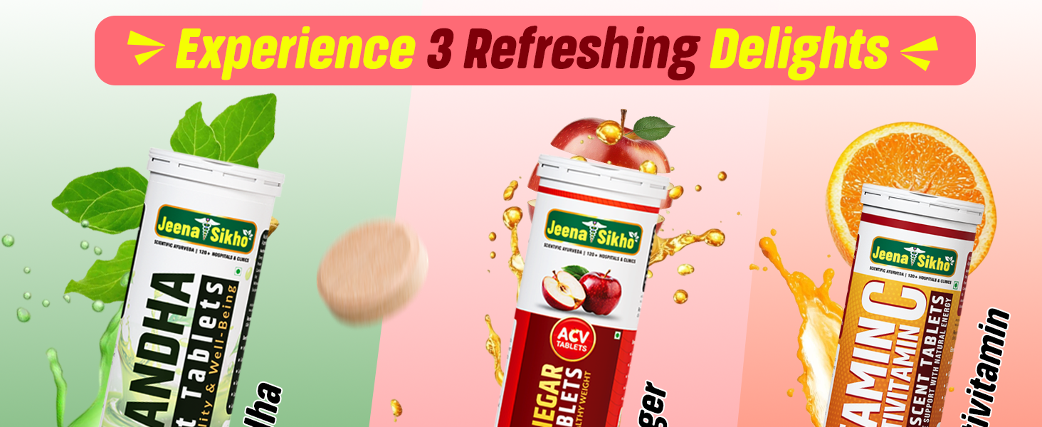 Jeena Sikho Apple Cider Vinegar Effervescent Tablets | ACV 500 mg | Effervescent Fizzy Drink Form | Refreshing Taste | 20 Tablets