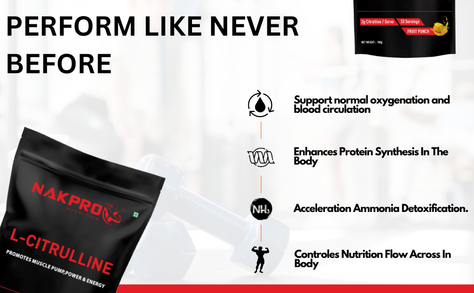 NAKPRO Nutrition Pure L-Citrulline Powder, Boosts Nitric oxide & Muscle growth (Unflavoured, 100g)