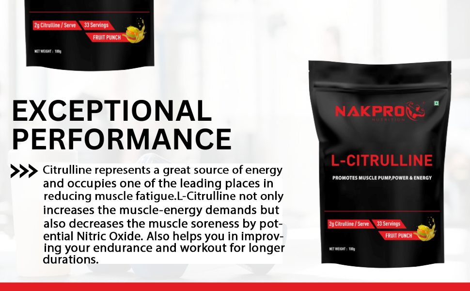 NAKPRO Nutrition Pure L-Citrulline Powder, Boosts Nitric oxide & Muscle growth (Unflavoured, 100g)