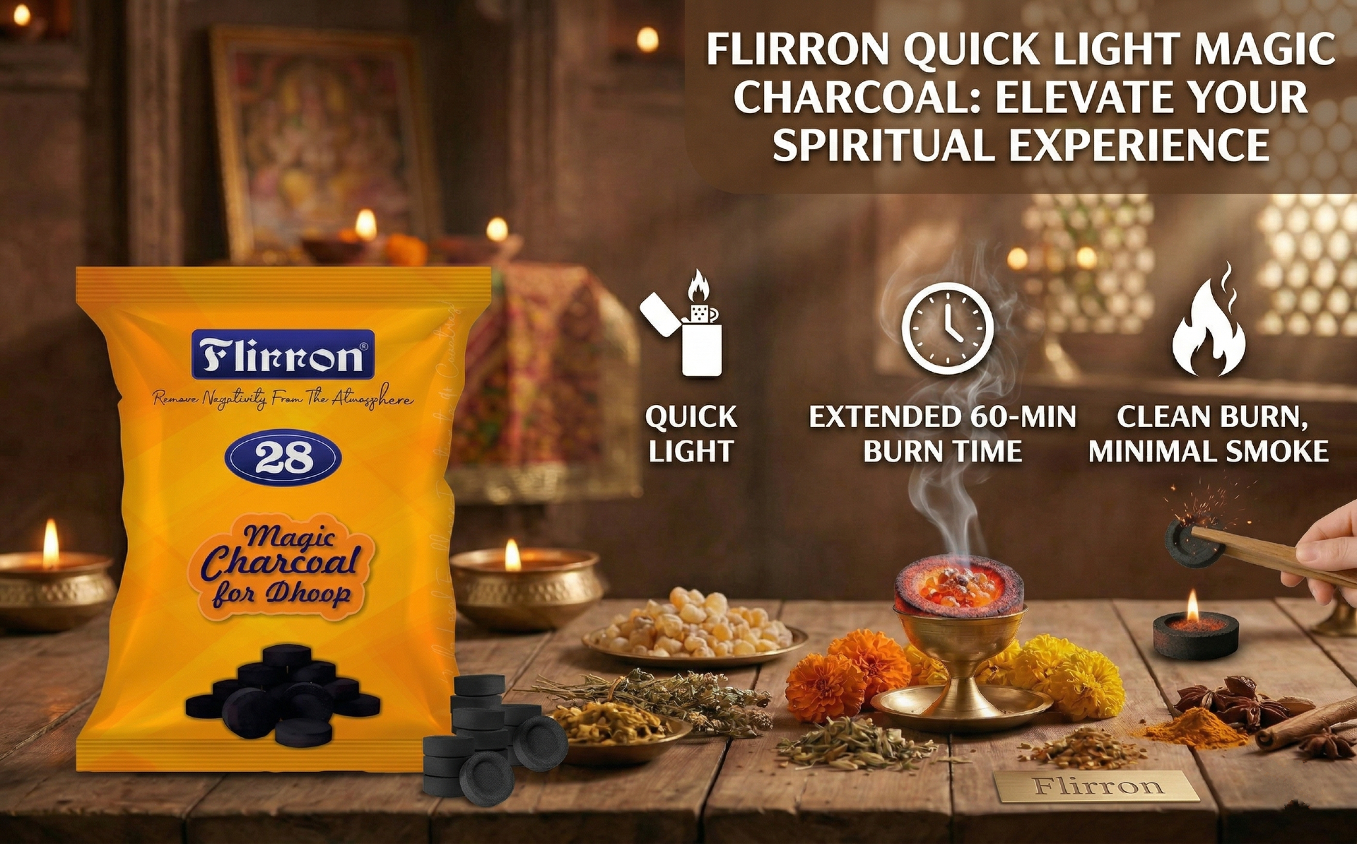Charcoal for Dhoop | Premium Quick Ignition Charcoal Tablets for Bakhoor, Dhoop & Incense Burning | Long Lasting Heat | Easy to Use | 50 Pc