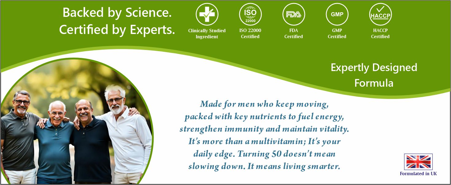 U-VITA Men 50+ Multivitamin | 47 Essential Vitamins, Minerals & herbal extracts | Pre & Probiotics | Resveratrol, Ashwagandha, Lion's Mane Mushroom Extracts | 30 Veg Tablets | Formulated in the UK